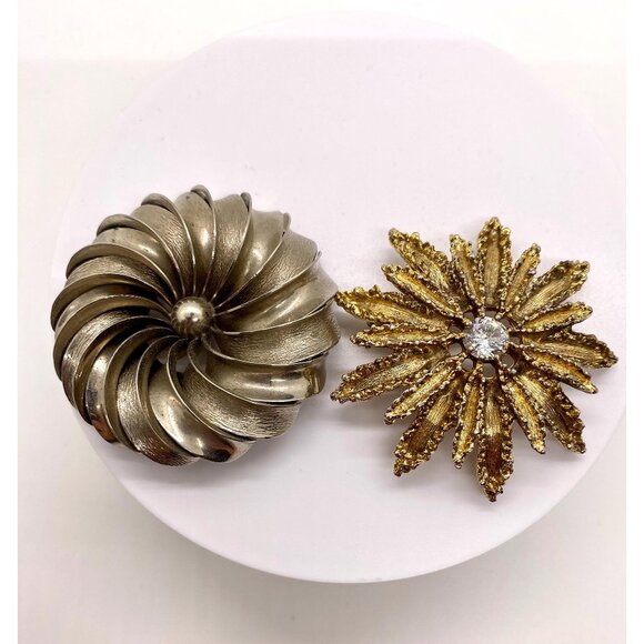 Vintage MCM brooches, trio of silver, black and gold tones - Picture 1 of 8